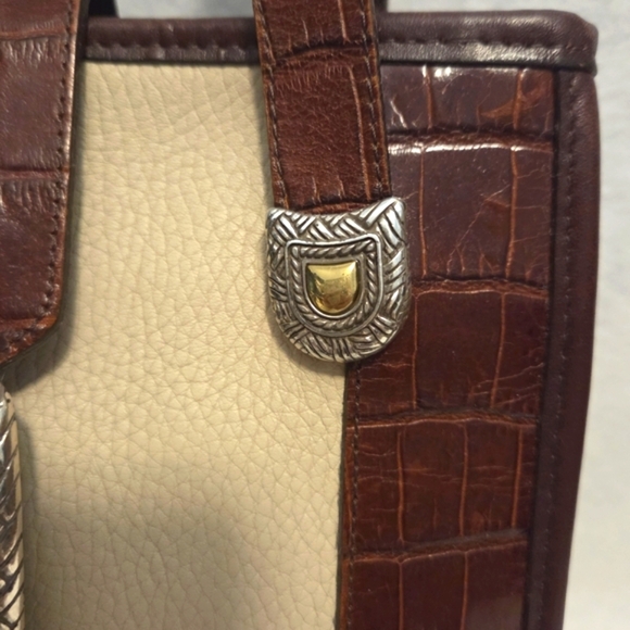 Vintage Y2K Brighton Crossbody Bag Croc-Embossed Trim Pebbled Leather Western - Picture 5 of 16